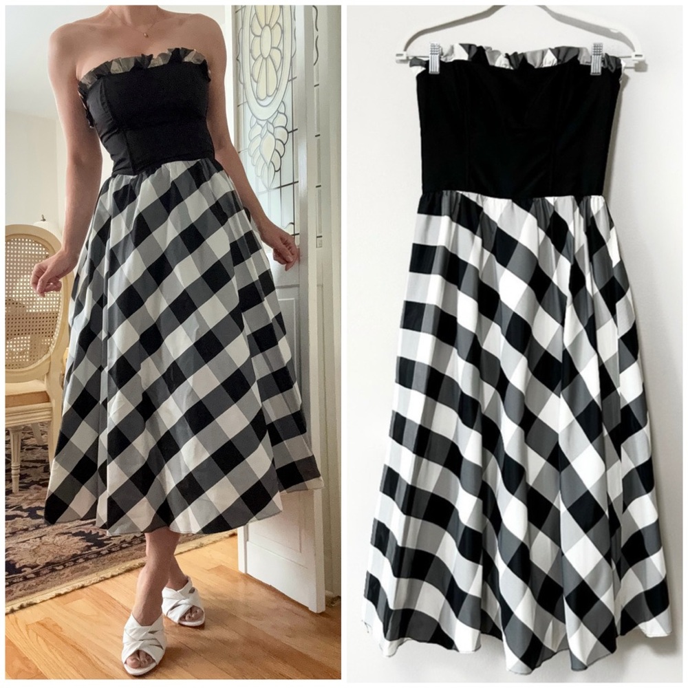 Vintage 80s Gunne Sax Midi Dress Strapless Sundress Gingham Picnic 1980s VTG